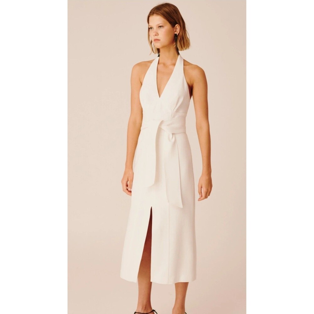 C/MEO Collective Collision Midi Dress Small (4) Linen Ivory Old Money Club Med